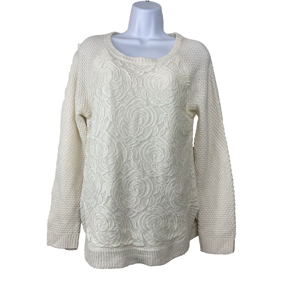 Cloud Chaser Womens Chunky Sweater Size XL Lace Roses Cottagecore Feminine